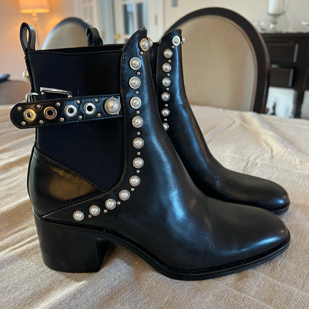 Zara size 8 pearl leather biker booties - Picture 3 of 4